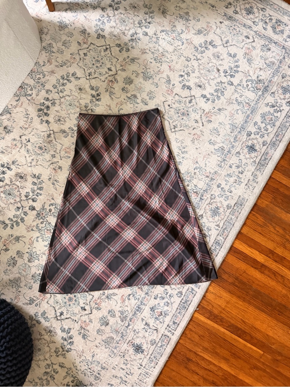 Vince Black Plaid A-Line Midi Skirt with Pink Stripes